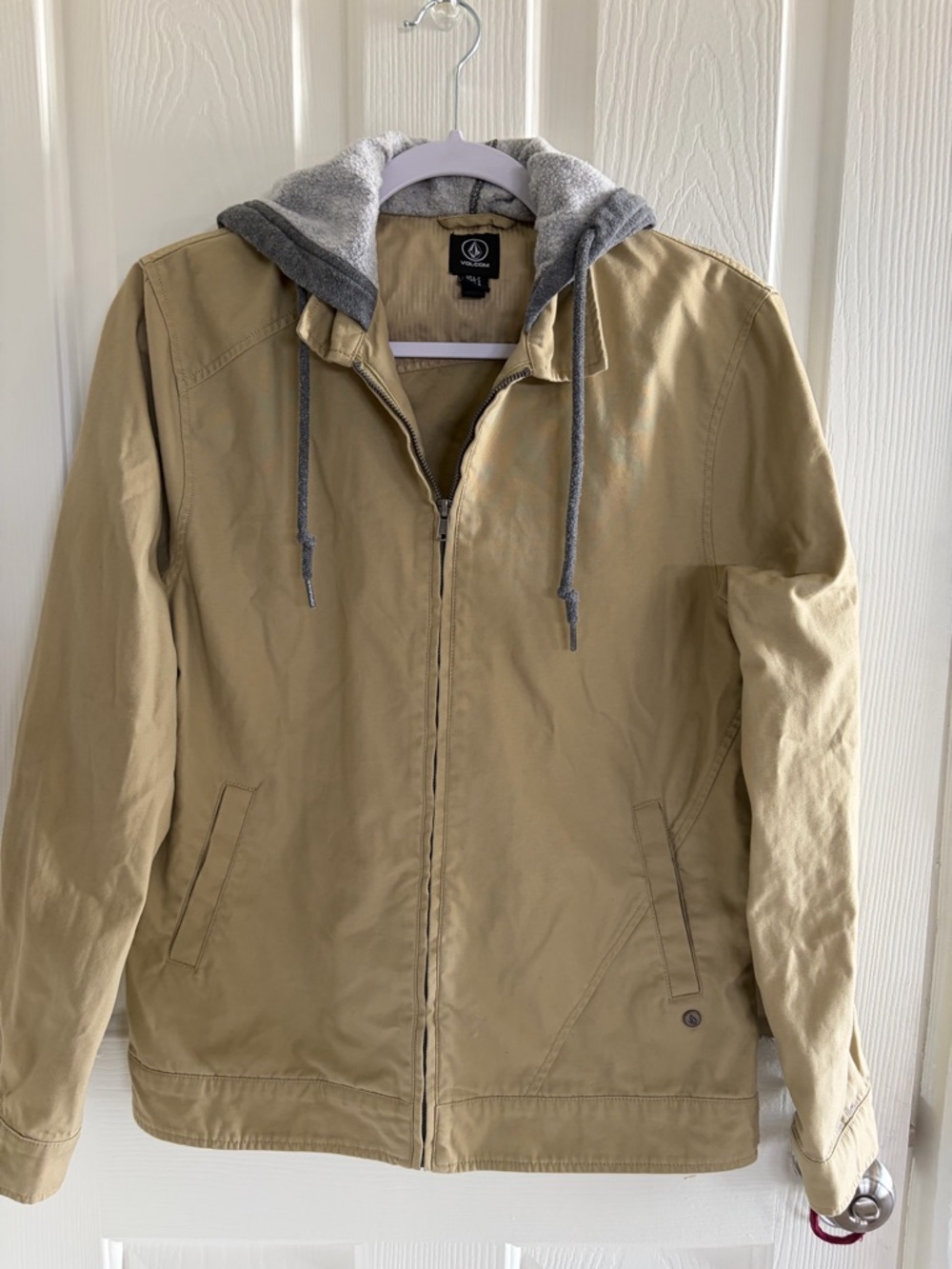 Volcom Rexton Tan Hooded Lightweight Zip Jacket with Gray Fleece Hood Size S